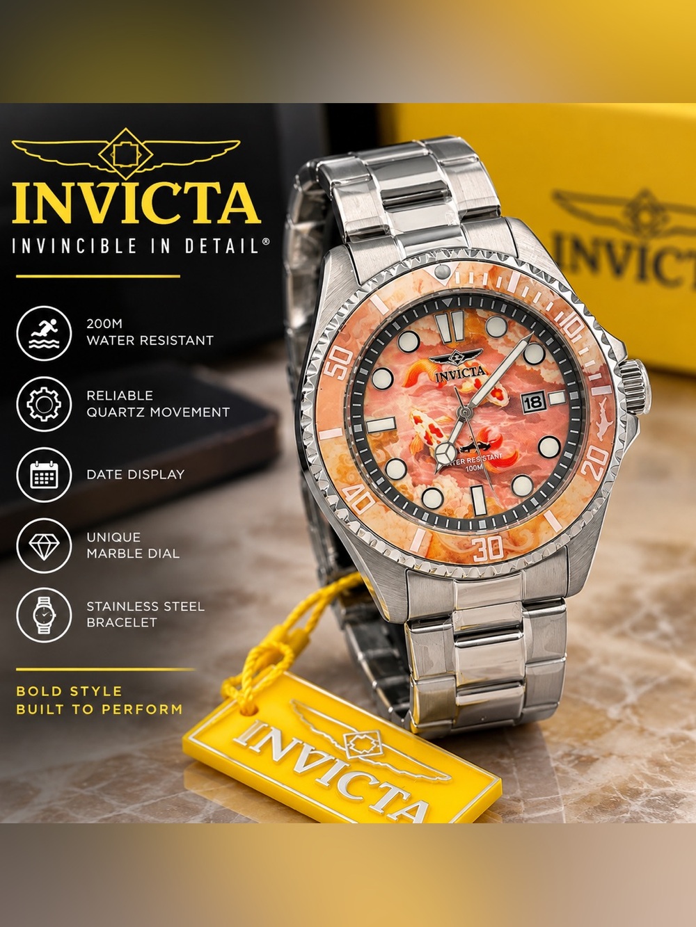 NEW Invicta Pro Diver 51062 Koi Fish Dial 43mm Stainless Steel Watch